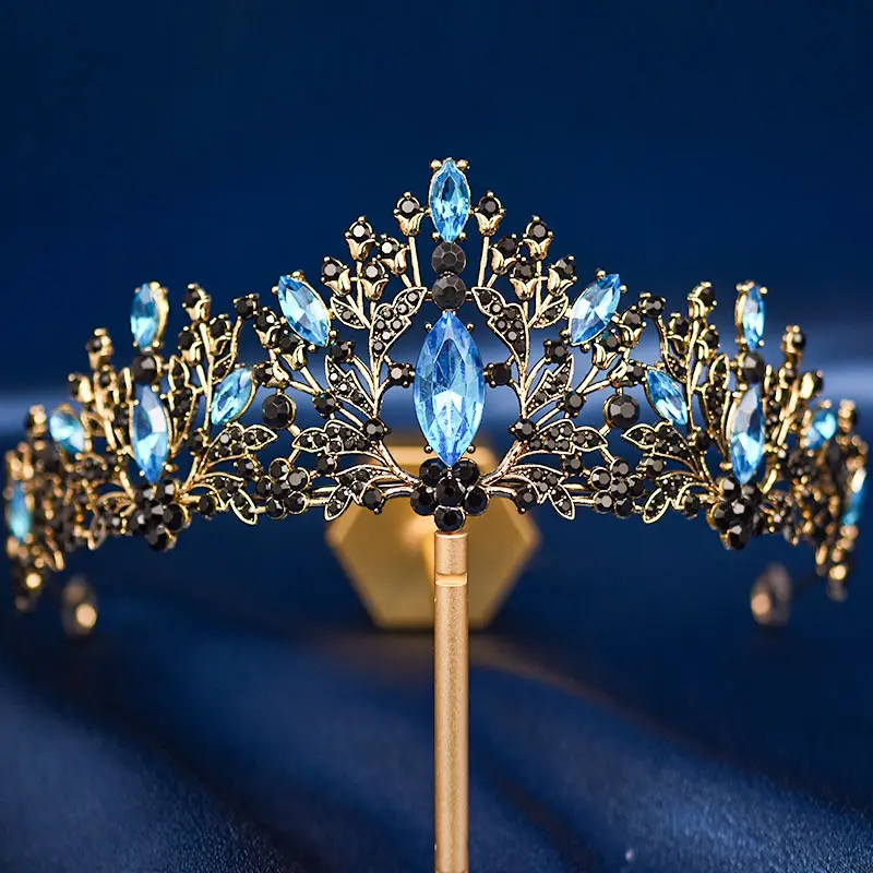 European & American Bride Crown with Red & Blue Crystal