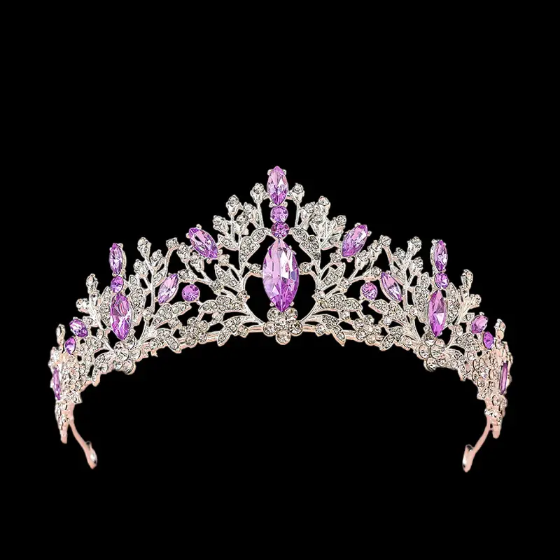 European & American Bride Crown with Red & Blue Crystal