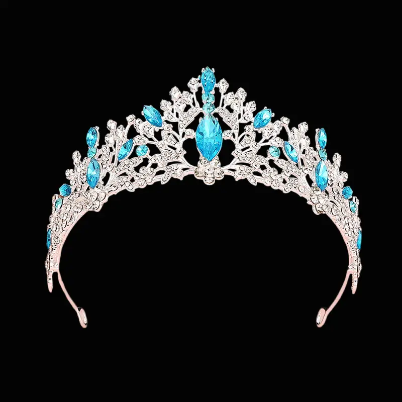 European & American Bride Crown with Red & Blue Crystal