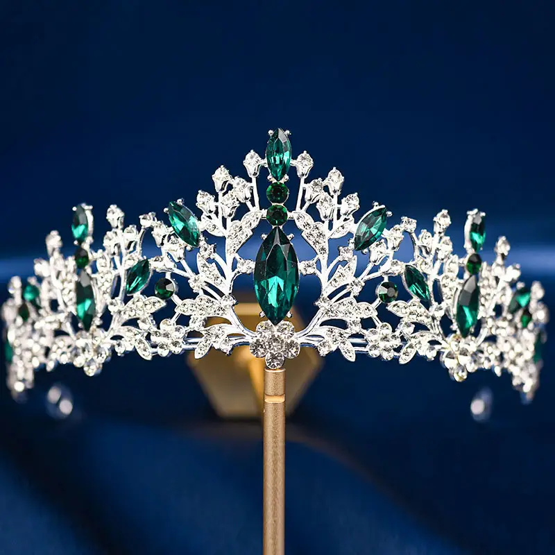 European & American Bride Crown with Red & Blue Crystal