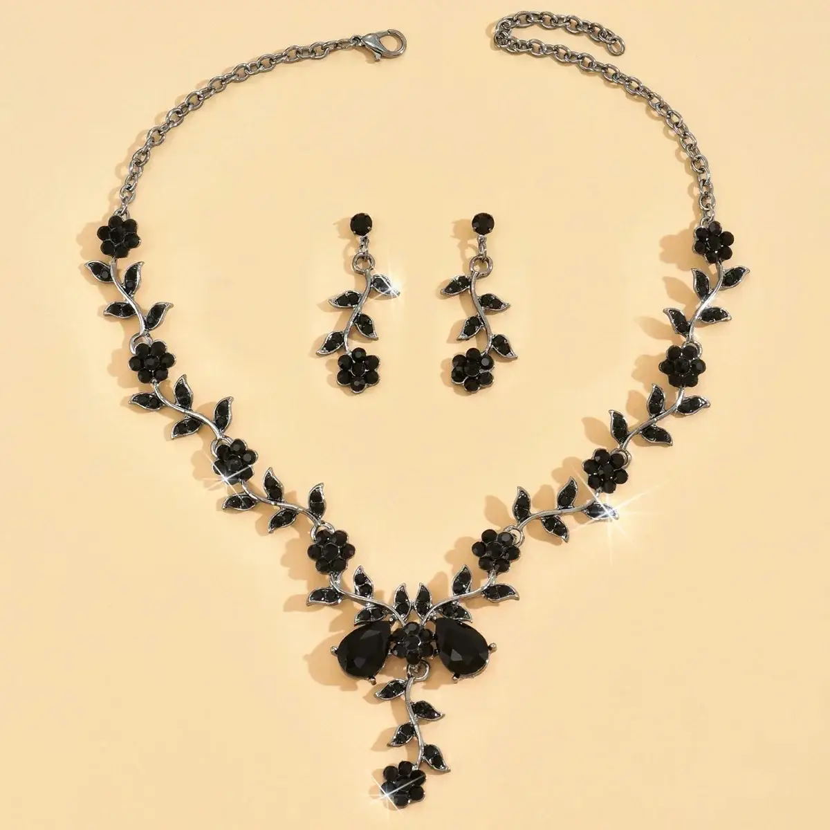Women Sunflower Rhinestone Necklace Earrings Set Purple Crystal