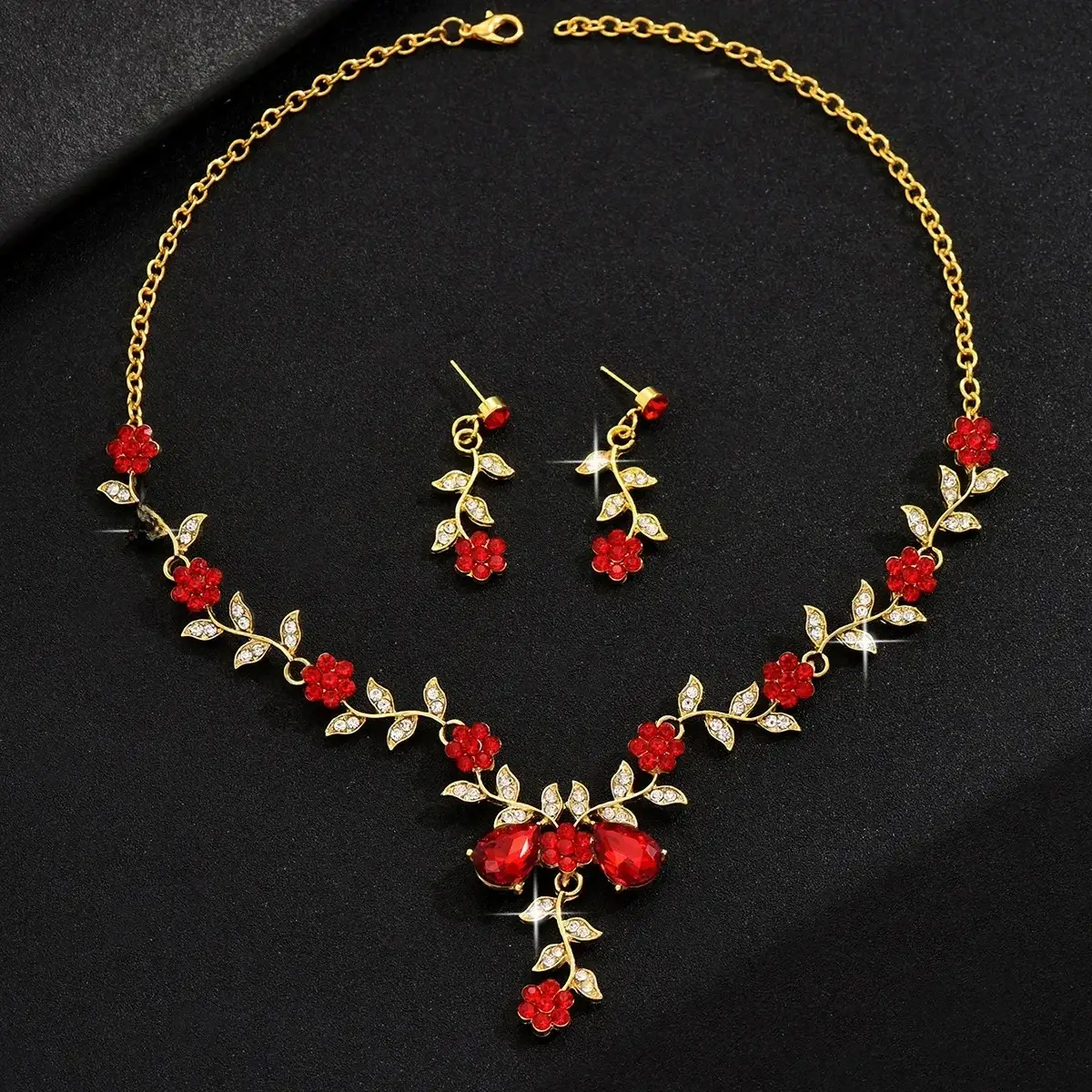 Women Sunflower Rhinestone Necklace Earrings Set Purple Crystal