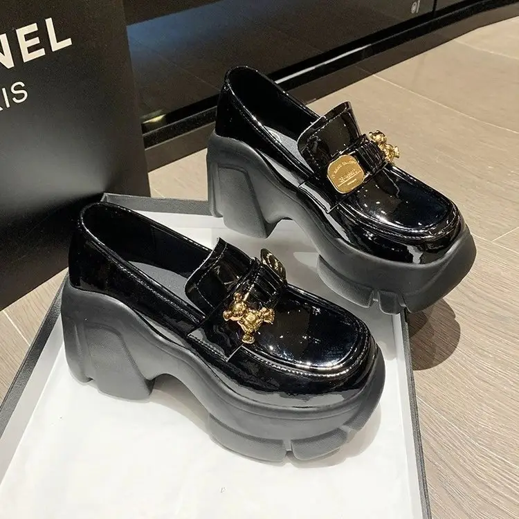 Platform Shoes Women's Thick-soled British Style Small Height-increasing White Shoes One-step Lazy Loafers JK Japanese Leather Shoes - Image 4