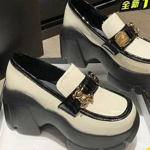 Platform Shoes Women's Thick-soled British Style Small Height-increasing White Shoes One-step Lazy Loafers JK Japanese Leather Shoes - Image 5