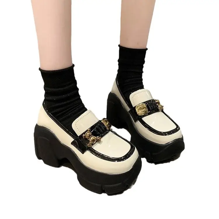 Platform Shoes Women's Thick-soled British Style Small Height-increasing White Shoes One-step Lazy Loafers JK Japanese Leather Shoes - Image 7