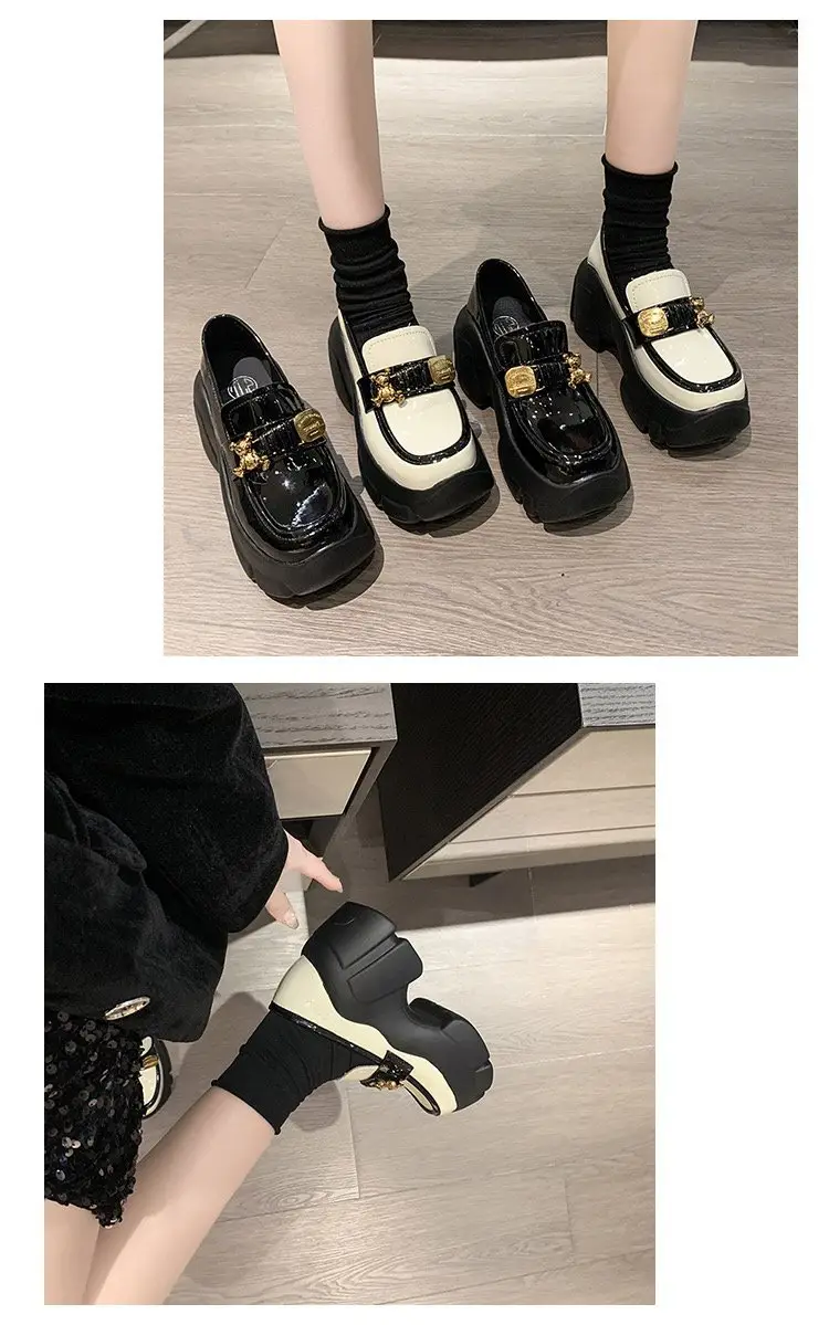 Platform Shoes Women's Thick-soled British Style Small Height-increasing White Shoes One-step Lazy Loafers JK Japanese Leather Shoes — feature 10