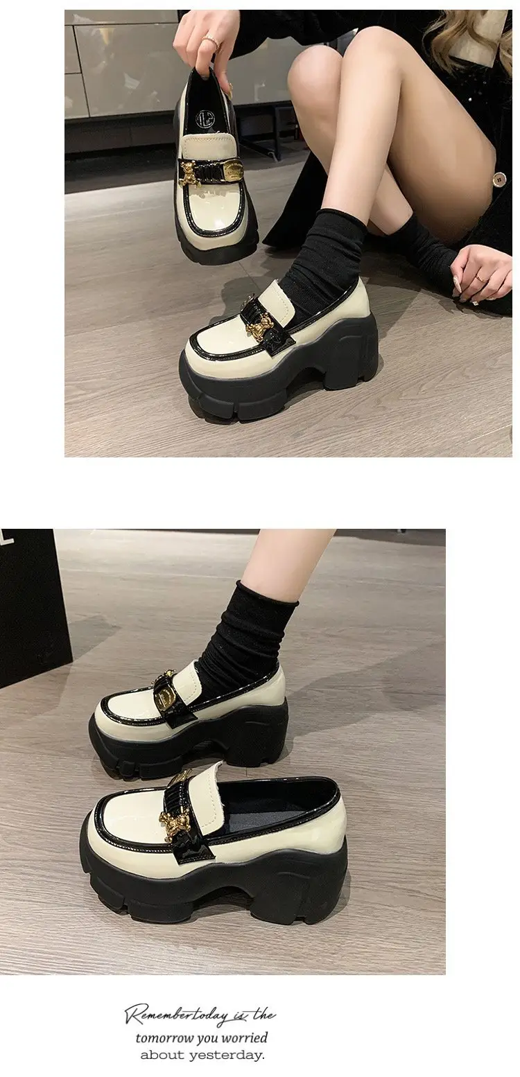 Platform Shoes Women's Thick-soled British Style Small Height-increasing White Shoes One-step Lazy Loafers JK Japanese Leather Shoes — feature 11