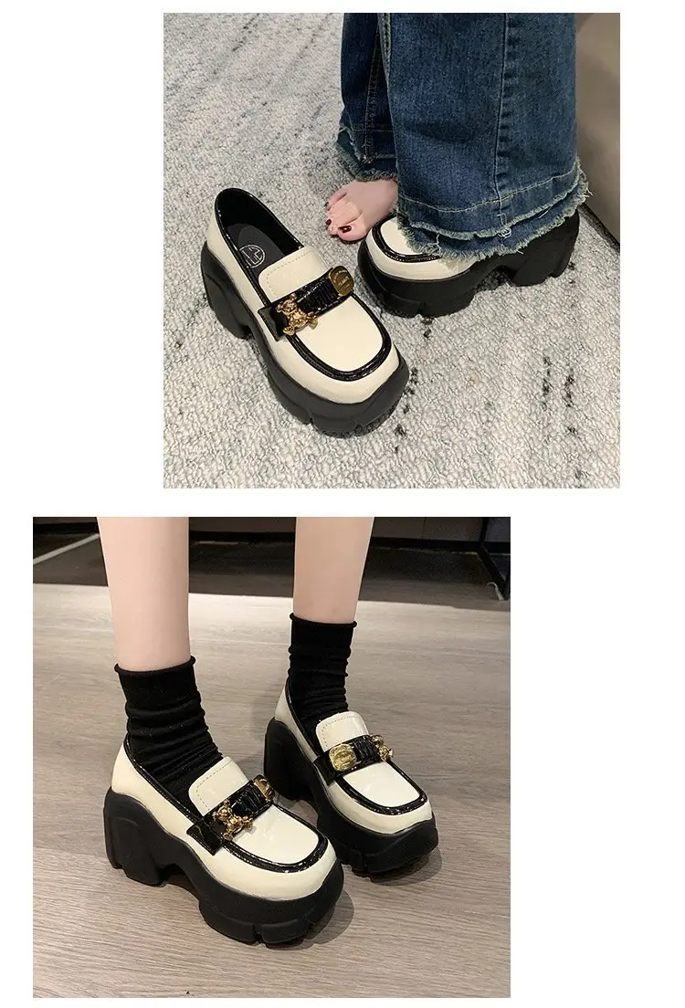 Platform Shoes Women's Thick-soled British Style Small Height-increasing White Shoes One-step Lazy Loafers JK Japanese Leather Shoes — feature 12