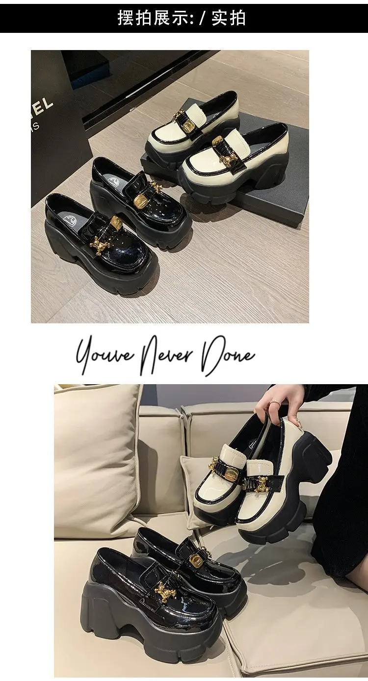 Platform Shoes Women's Thick-soled British Style Small Height-increasing White Shoes One-step Lazy Loafers JK Japanese Leather Shoes — feature 13