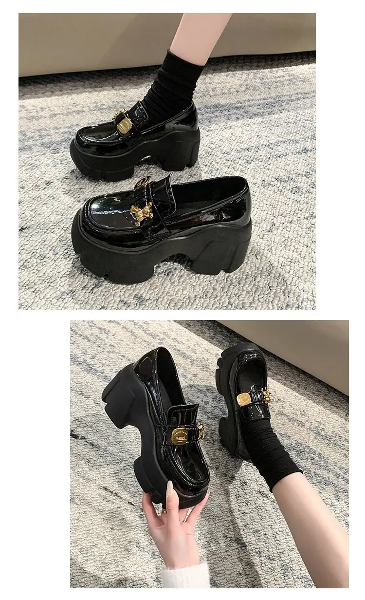 Platform Shoes Women's Thick-soled British Style Small Height-increasing White Shoes One-step Lazy Loafers JK Japanese Leather Shoes — feature 4