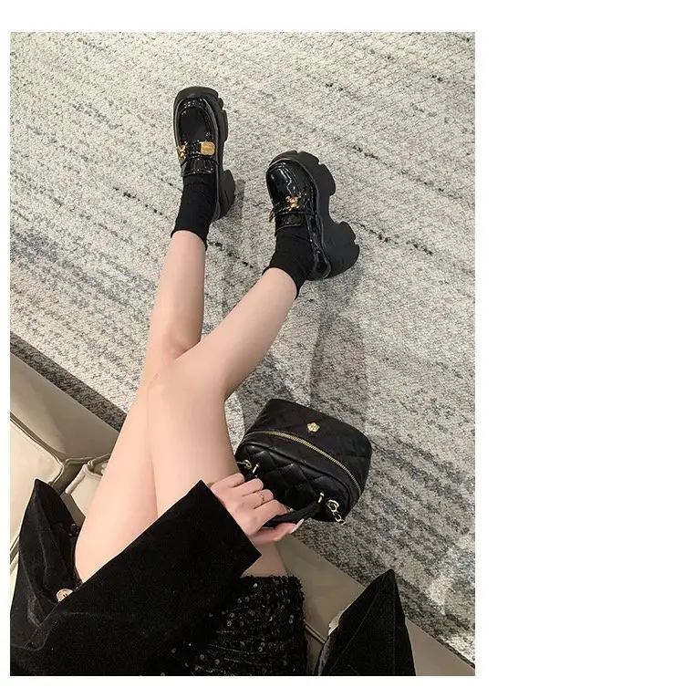 Platform Shoes Women's Thick-soled British Style Small Height-increasing White Shoes One-step Lazy Loafers JK Japanese Leather Shoes — feature 5