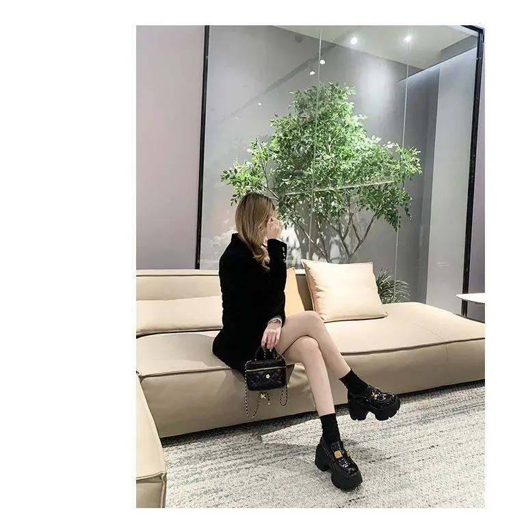 Platform Shoes Women's Thick-soled British Style Small Height-increasing White Shoes One-step Lazy Loafers JK Japanese Leather Shoes — feature 6