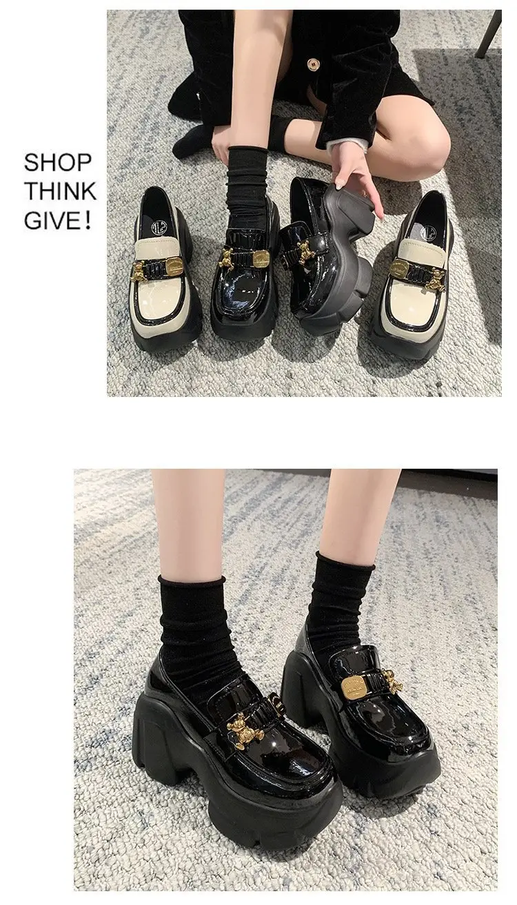 Platform Shoes Women's Thick-soled British Style Small Height-increasing White Shoes One-step Lazy Loafers JK Japanese Leather Shoes — feature 7