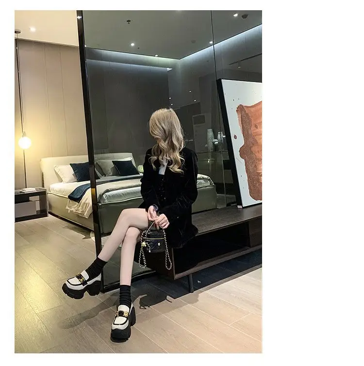 Platform Shoes Women's Thick-soled British Style Small Height-increasing White Shoes One-step Lazy Loafers JK Japanese Leather Shoes — feature 8