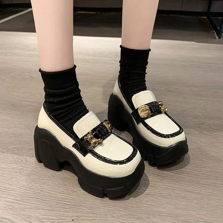 Platform Shoes Women's Thick-soled British Style Small Height-increasing White Shoes One-step Lazy Loafers JK Japanese Leather Shoes - Image 2