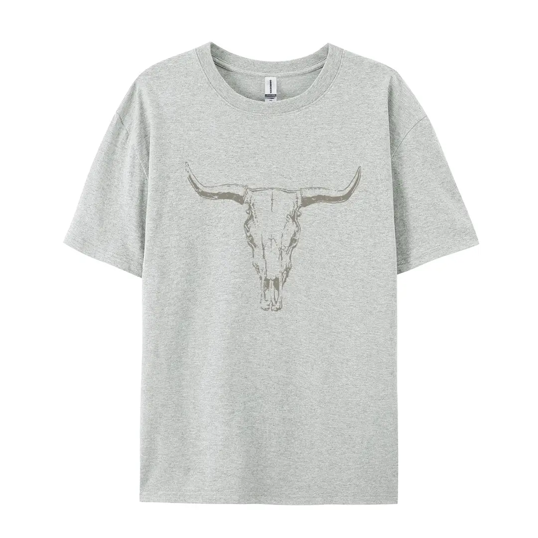 Amazon Independent Station Pure Cotton European and American Size Western Skull Cow Children T-shirt Foreign Trade Women's Short Sleeve Round Neck Top