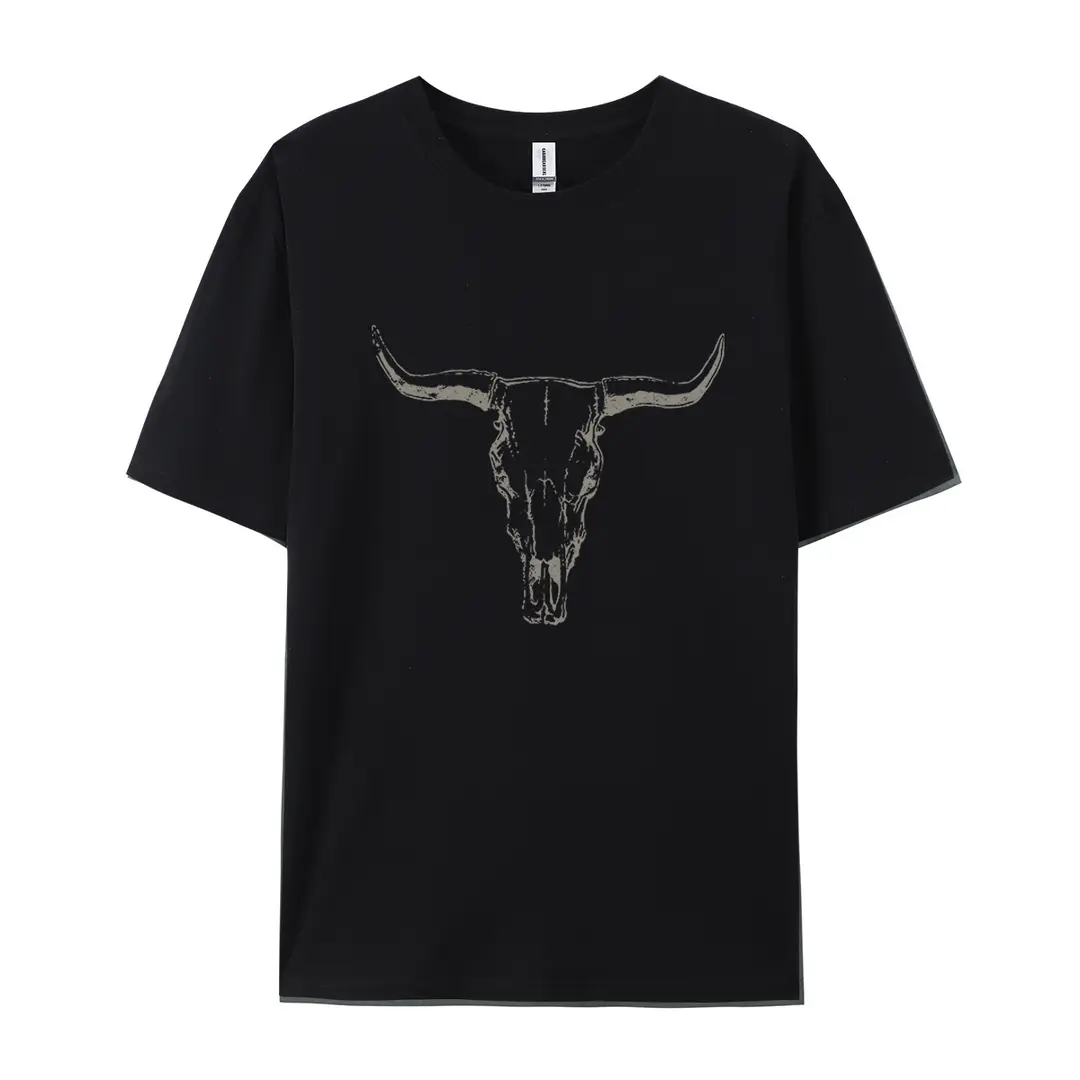 Amazon Independent Station Pure Cotton European and American Size Western Skull Cow Children T-shirt Foreign Trade Women's Short Sleeve Round Neck Top