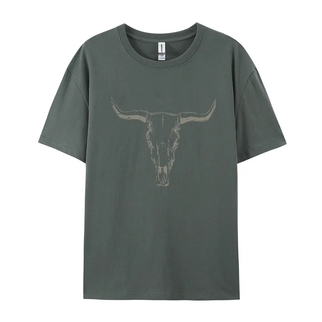 Amazon Independent Station Pure Cotton European and American Size Western Skull Cow Children T-shirt Foreign Trade Women's Short Sleeve Round Neck Top