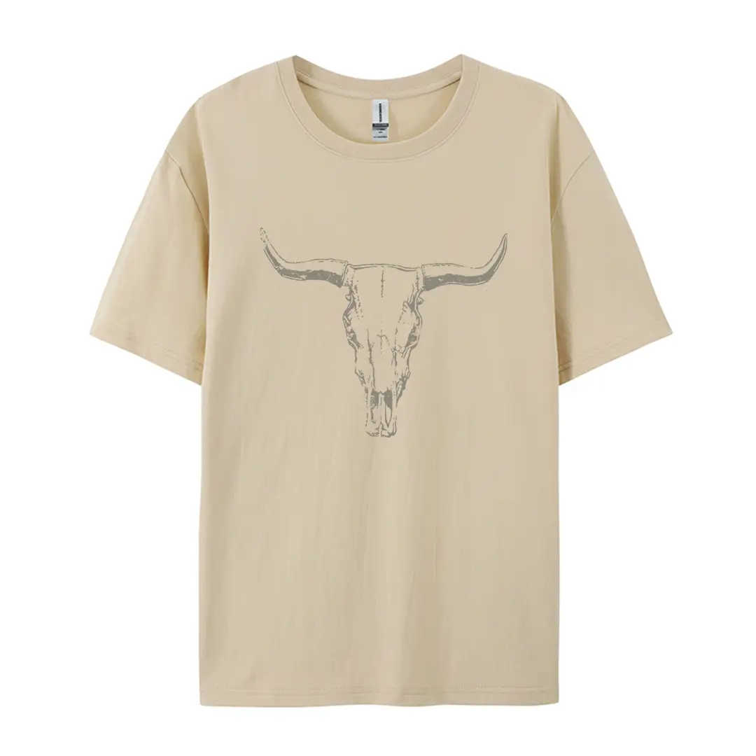 Amazon Independent Station Pure Cotton European and American Size Western Skull Cow Children T-shirt Foreign Trade Women's Short Sleeve Round Neck Top