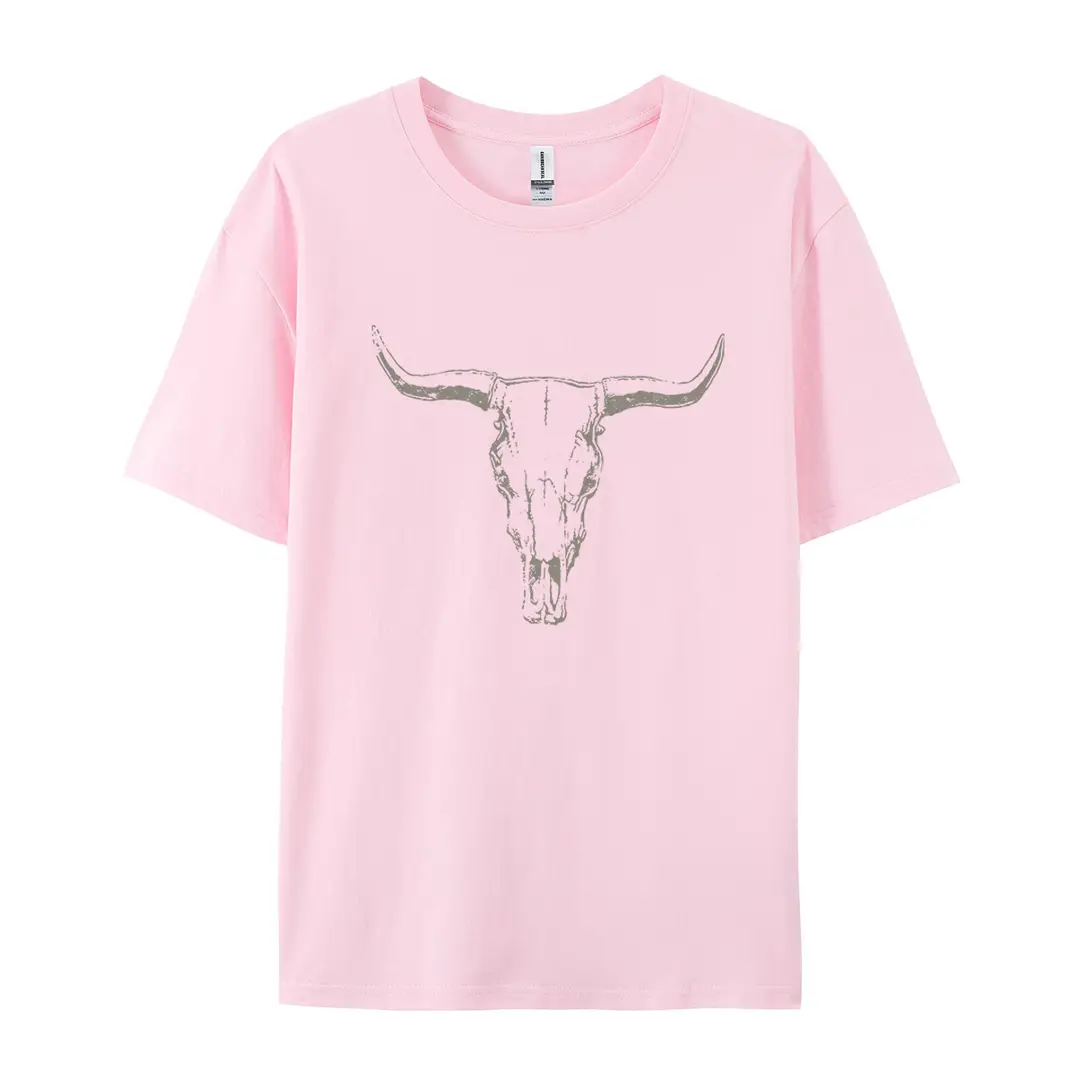 Amazon Independent Station Pure Cotton European and American Size Western Skull Cow Children T-shirt Foreign Trade Women's Short Sleeve Round Neck Top