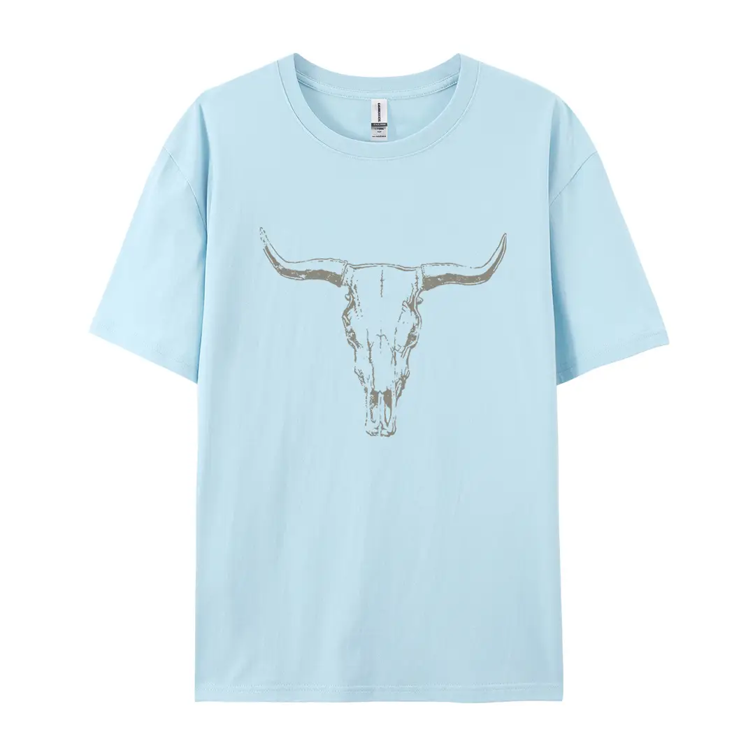 Amazon Independent Station Pure Cotton European and American Size Western Skull Cow Children T-shirt Foreign Trade Women's Short Sleeve Round Neck Top