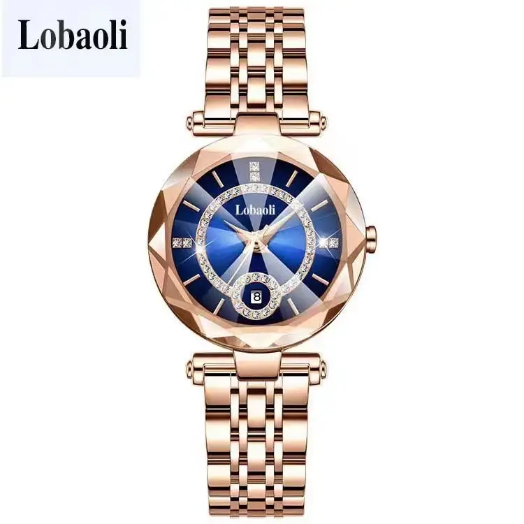 Lobaoli Women's Rose Gold Quartz Watch with Blue Dial — feature 11