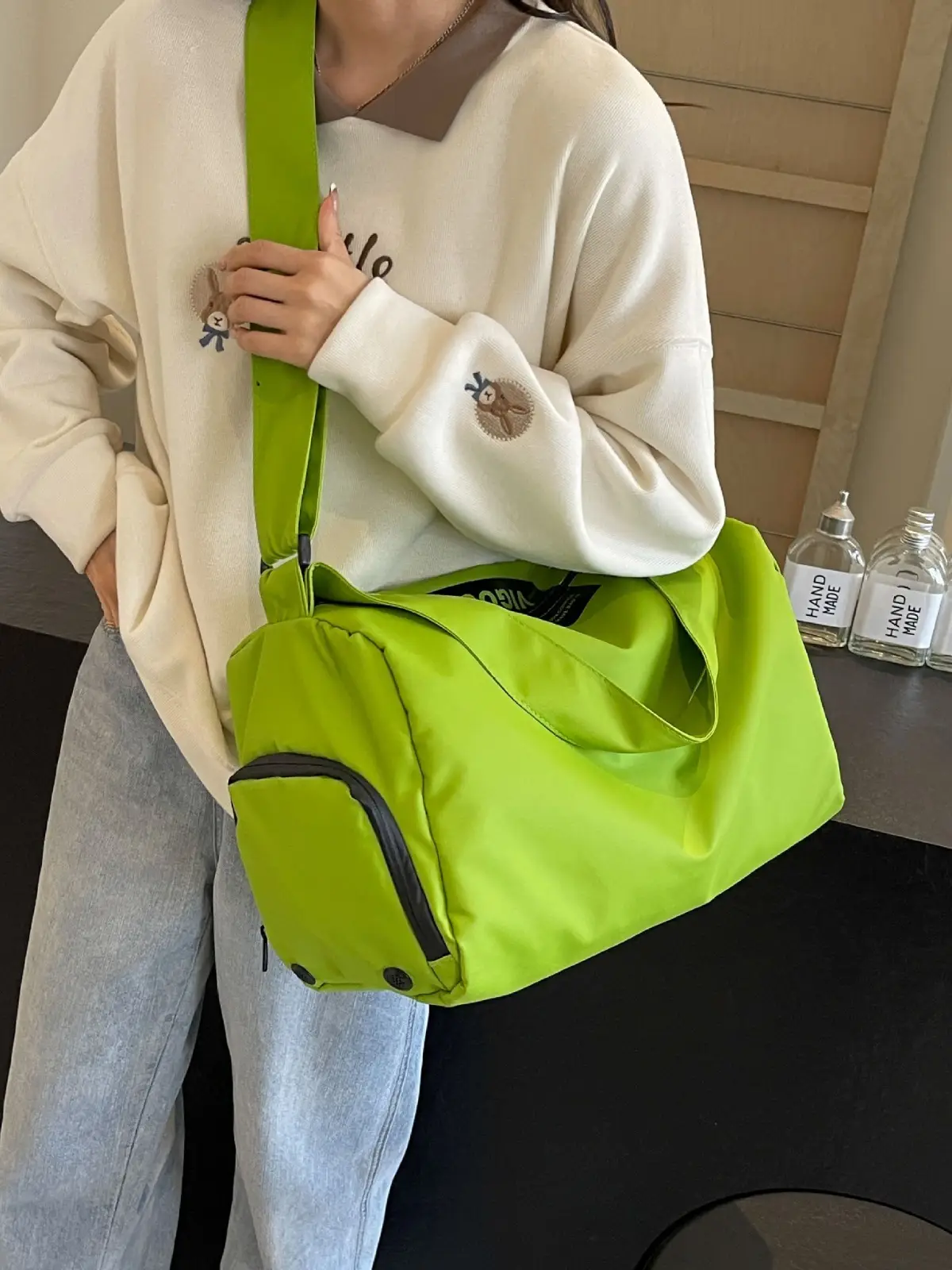 Women's Large Capacity Gym Bag Green Dry Wet Separate - Image 6