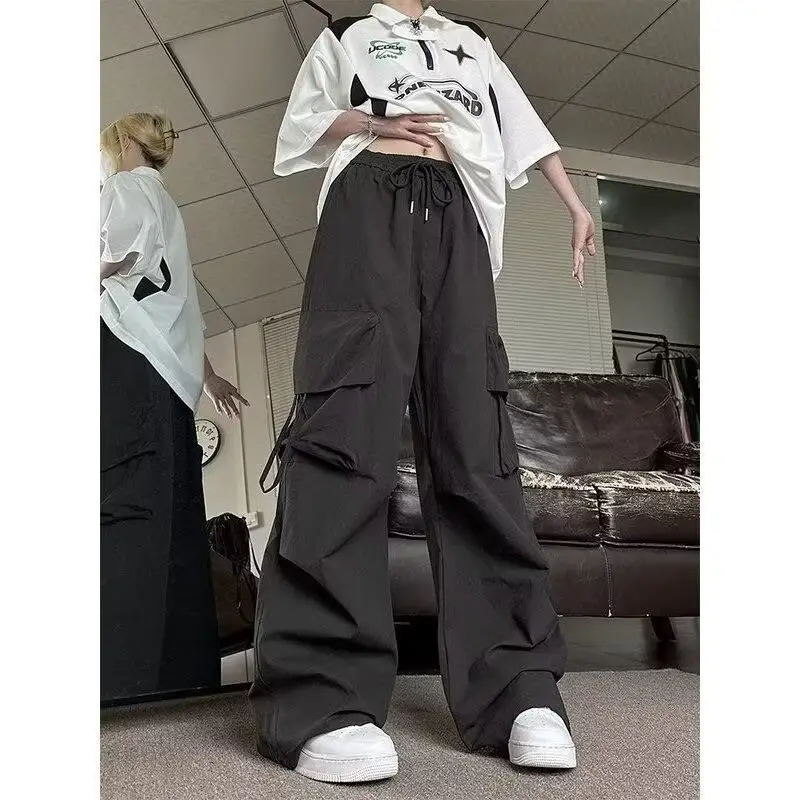 Apricot Multi-Flap Pocket Pants for Women Spring Fall New High-Waisted Loose Wide-Leg Slim Versatile Casual Pants Trendy - Image 3