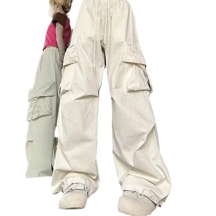 Apricot Multi-Flap Pocket Pants for Women Spring Fall New High-Waisted Loose Wide-Leg Slim Versatile Casual Pants Trendy - Image 6