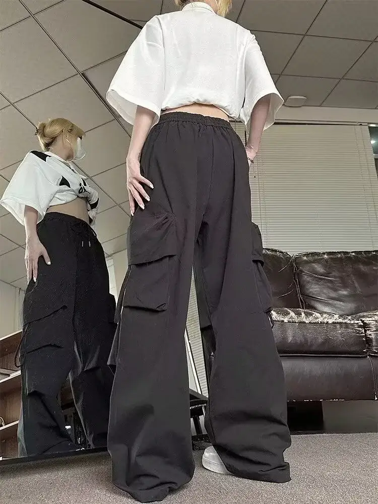 Apricot Multi-Flap Pocket Pants for Women Spring Fall New High-Waisted Loose Wide-Leg Slim Versatile Casual Pants Trendy — feature 24