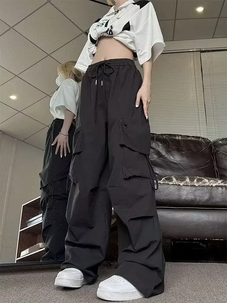Apricot Multi-Flap Pocket Pants for Women Spring Fall New High-Waisted Loose Wide-Leg Slim Versatile Casual Pants Trendy — feature 25