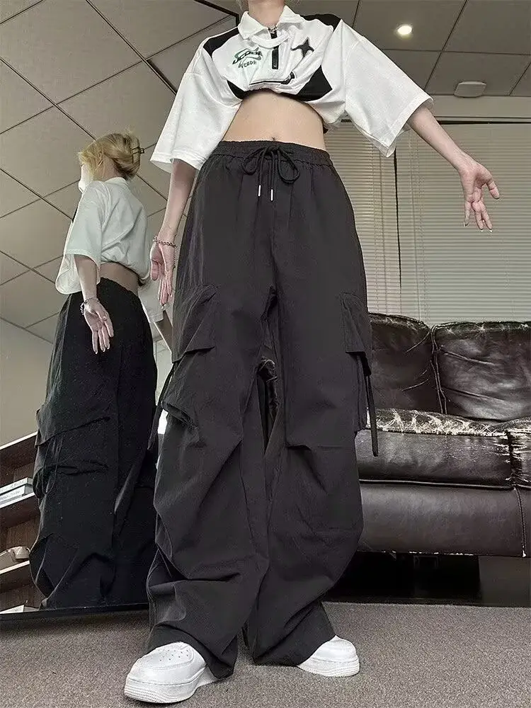 Apricot Multi-Flap Pocket Pants for Women Spring Fall New High-Waisted Loose Wide-Leg Slim Versatile Casual Pants Trendy — feature 27