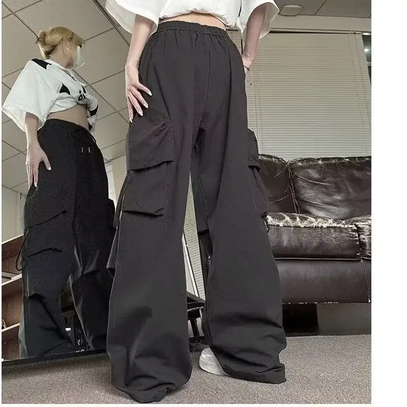 Apricot Multi-Flap Pocket Pants for Women Spring Fall New High-Waisted Loose Wide-Leg Slim Versatile Casual Pants Trendy — feature 29