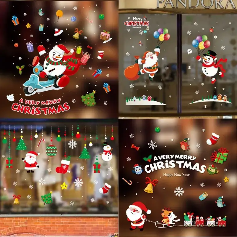 2026 Christmas Window Stickers Santa Snowman Holiday Decor
