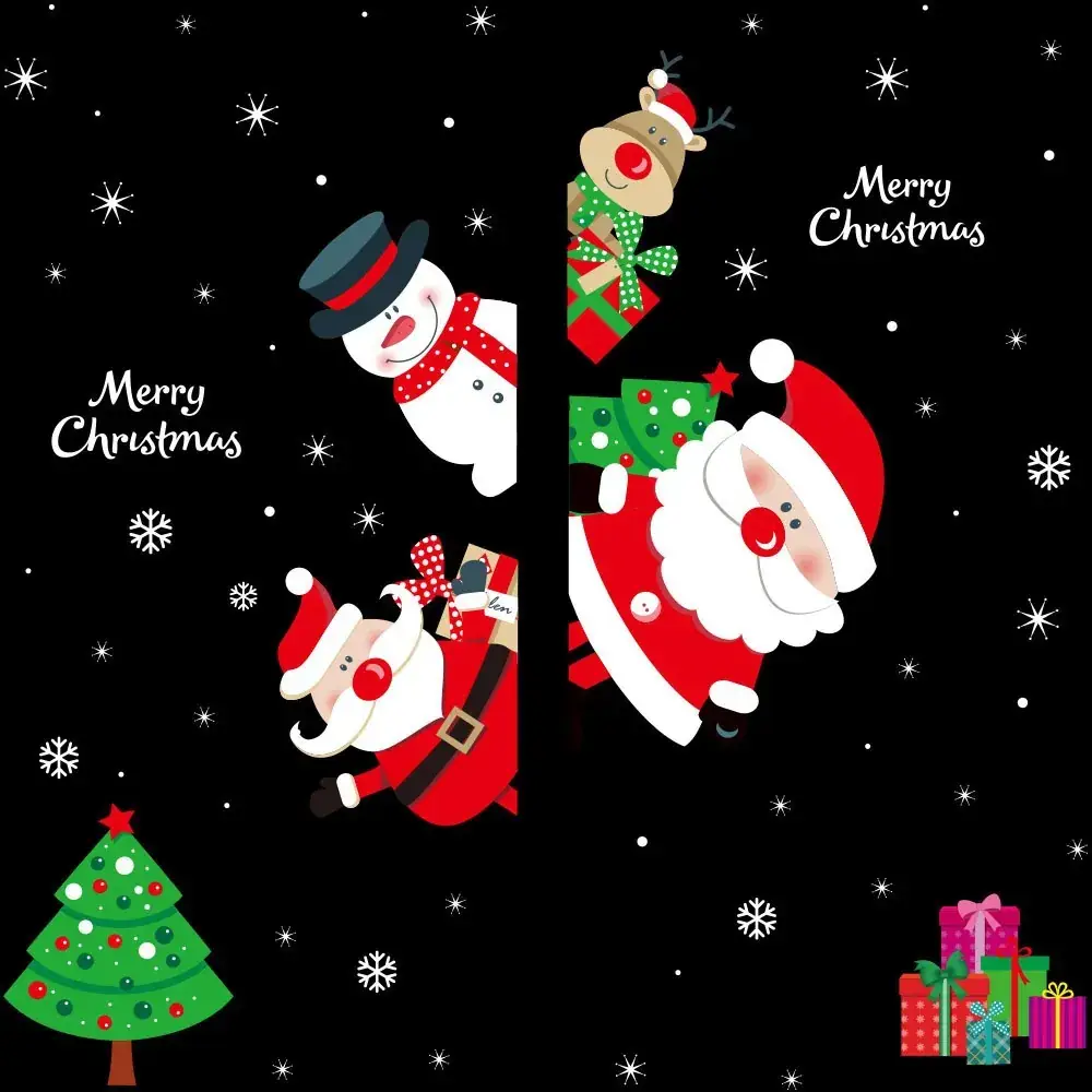 2026 Christmas Window Stickers Santa Snowman Holiday Decor