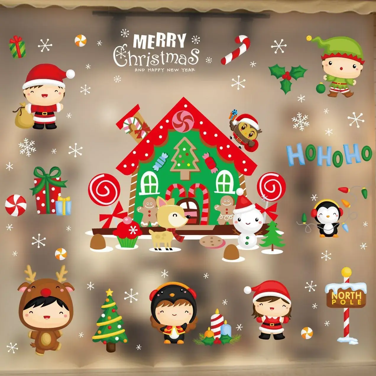 2026 Christmas Window Stickers Santa Snowman Holiday Decor