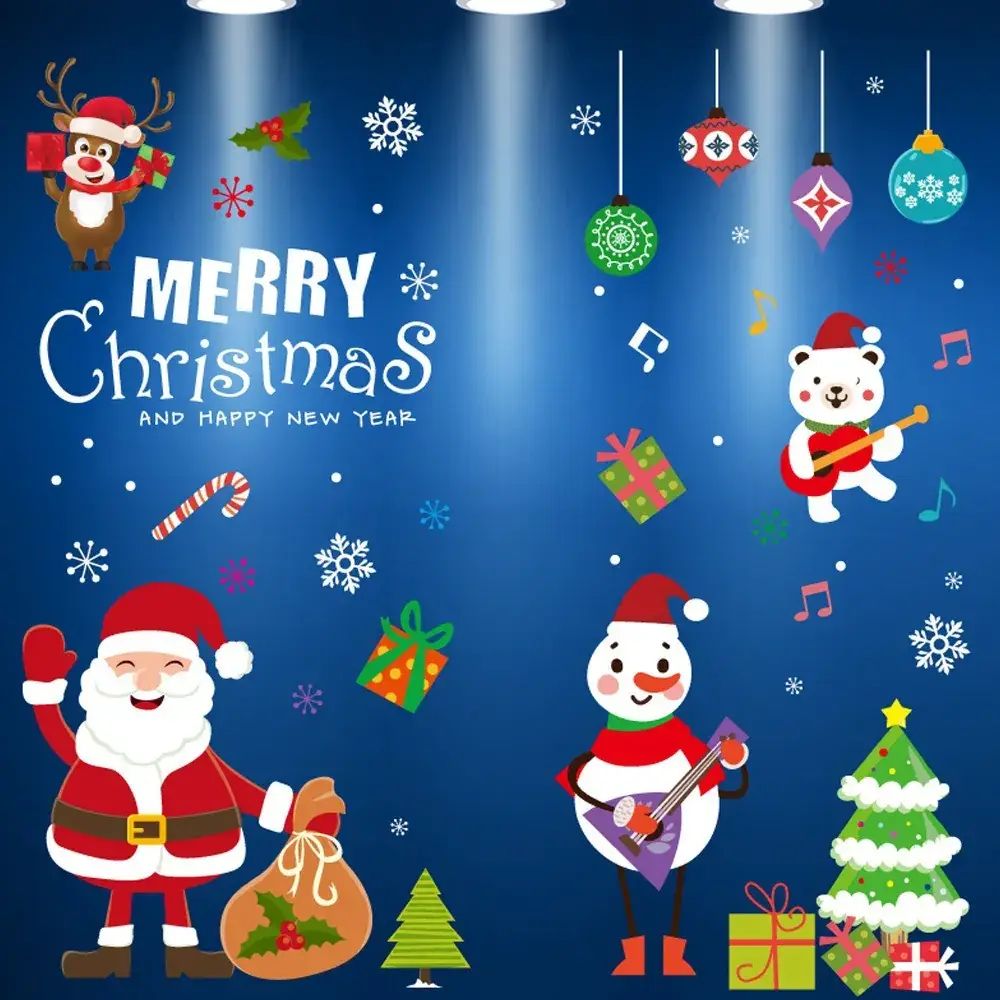2026 Christmas Window Stickers Santa Snowman Holiday Decor