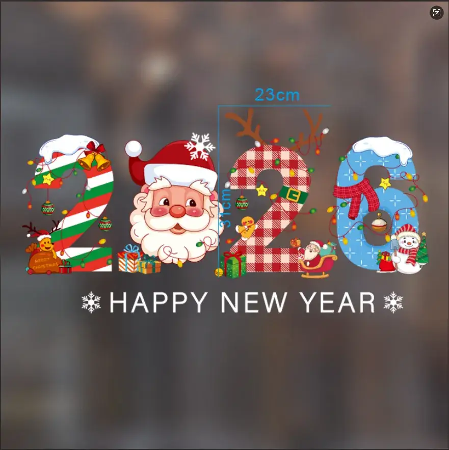 2026 Christmas Window Stickers Santa Snowman Holiday Decor