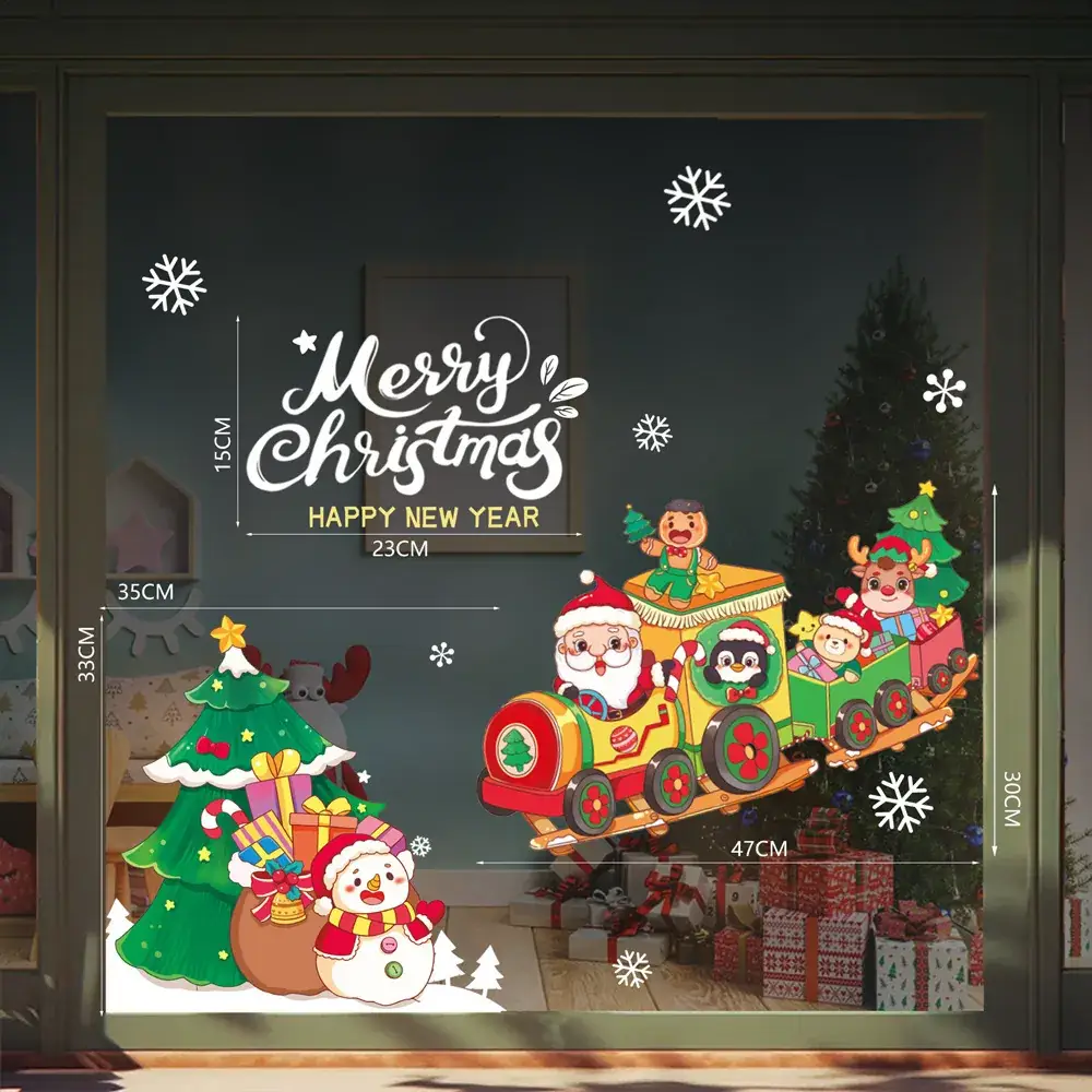 2026 Christmas Window Stickers Santa Snowman Holiday Decor