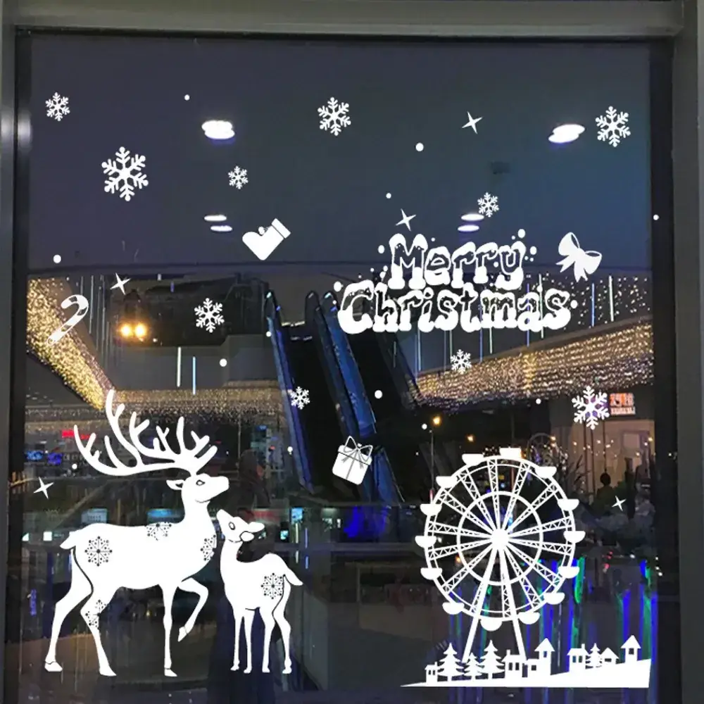 2026 Christmas Window Stickers Santa Snowman Holiday Decor