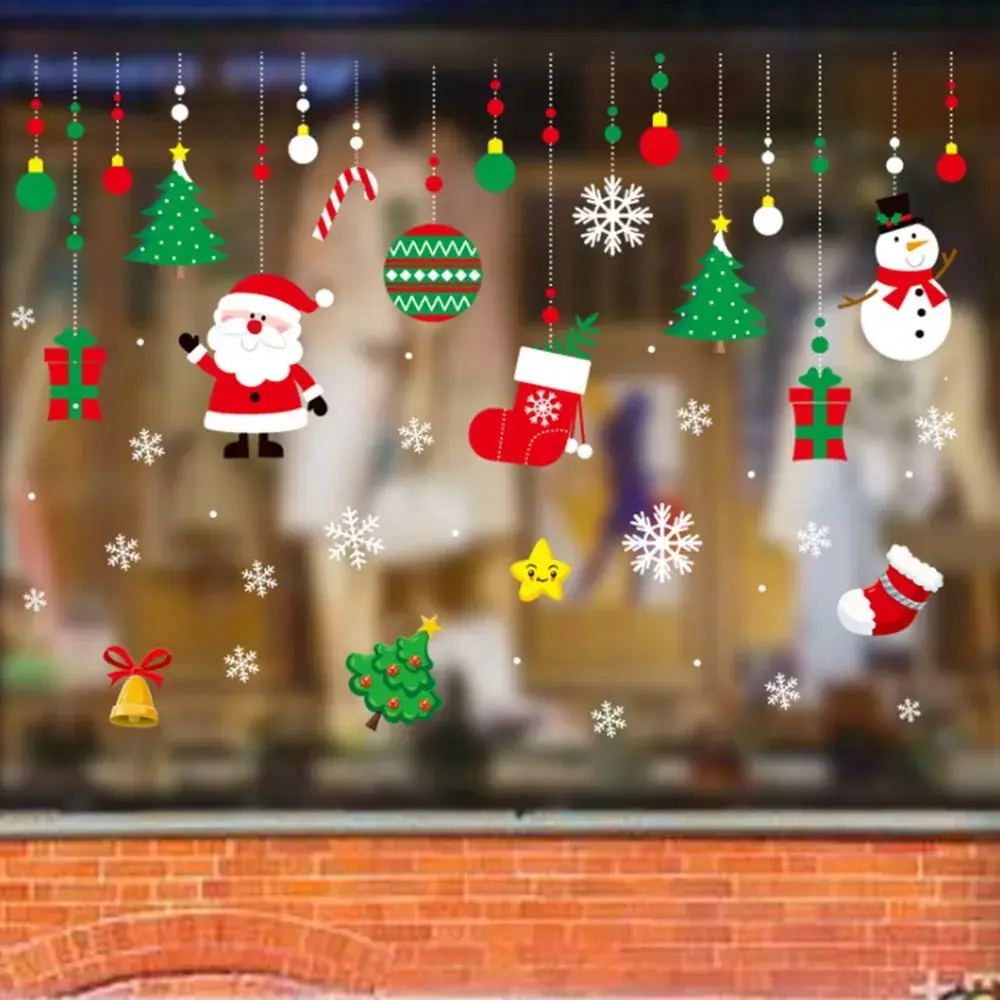 2026 Christmas Window Stickers Santa Snowman Holiday Decor