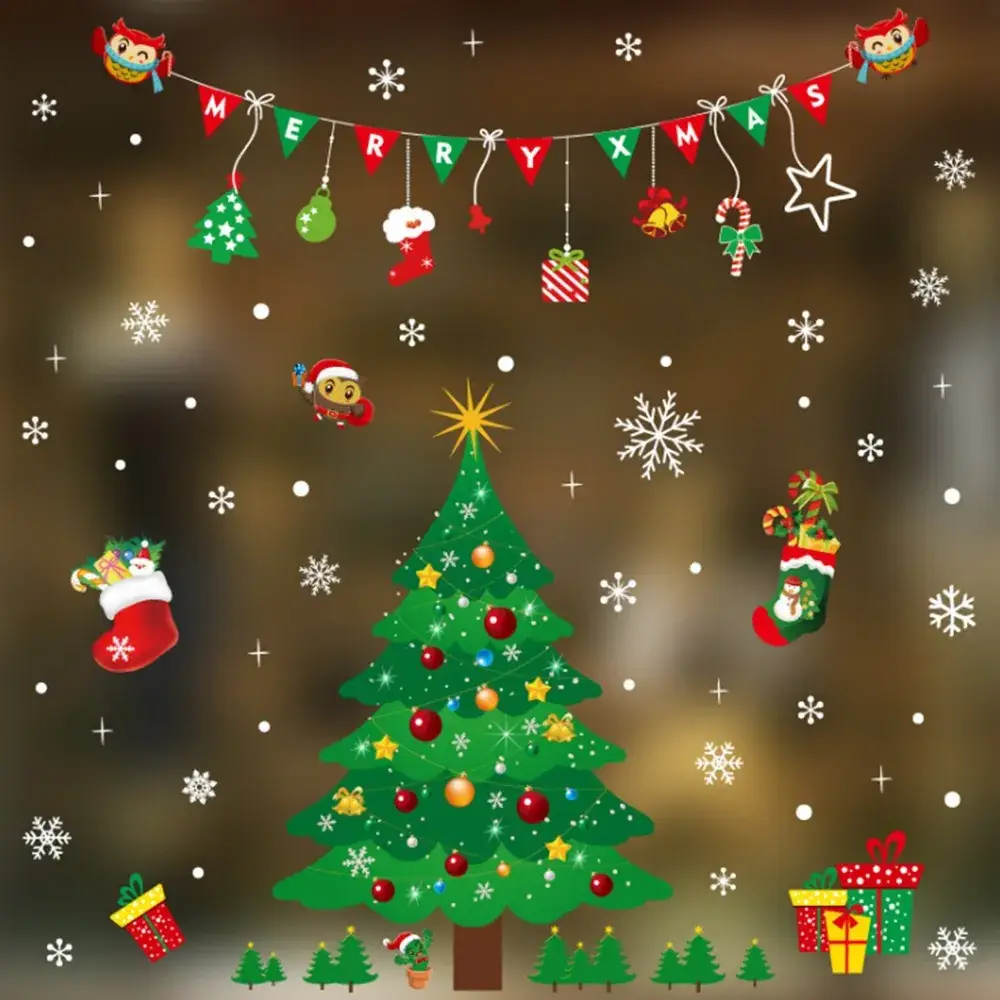 2026 Christmas Window Stickers Santa Snowman Holiday Decor