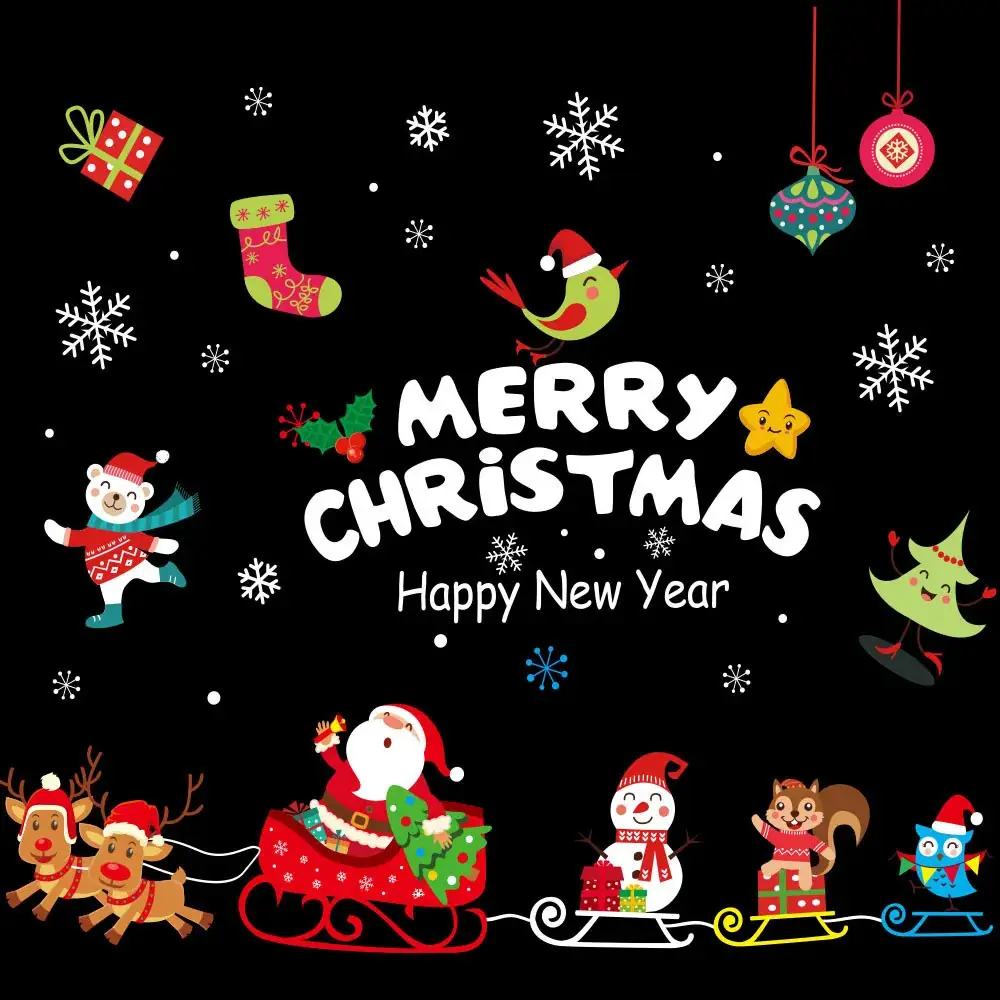 2026 Christmas Window Stickers Santa Snowman Holiday Decor