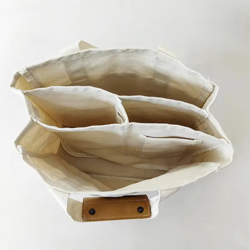 White Canvas Shoulder Crossbody Tote Bag with Multiple Compartments — feature 10