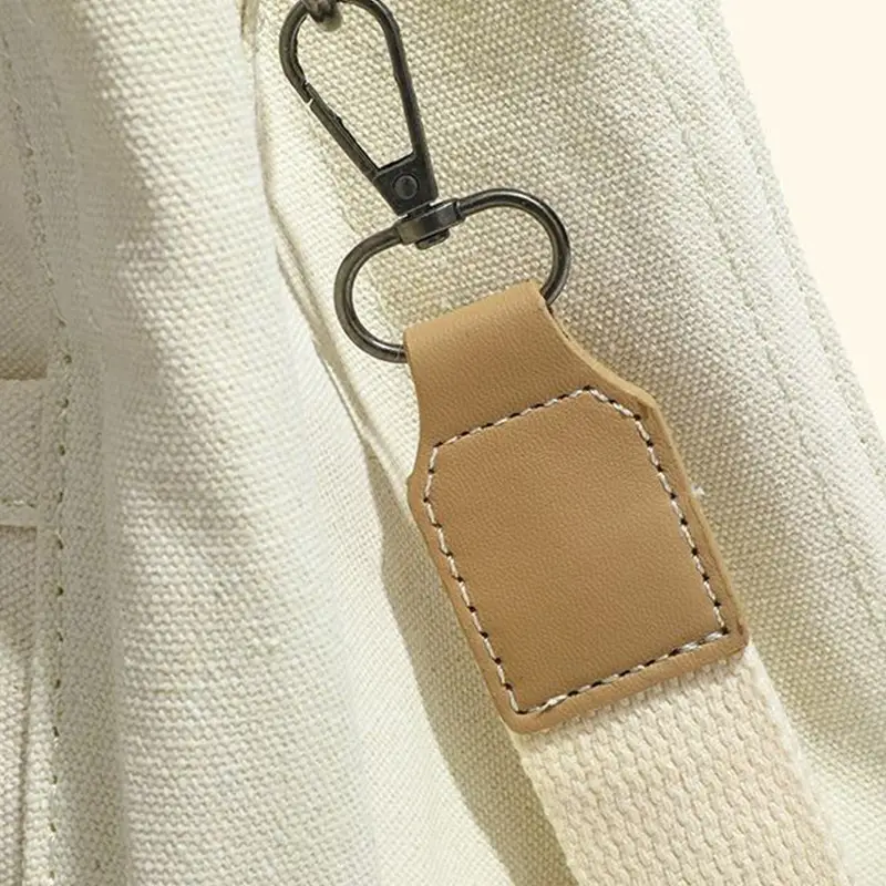 White Canvas Shoulder Crossbody Tote Bag with Multiple Compartments — feature 5