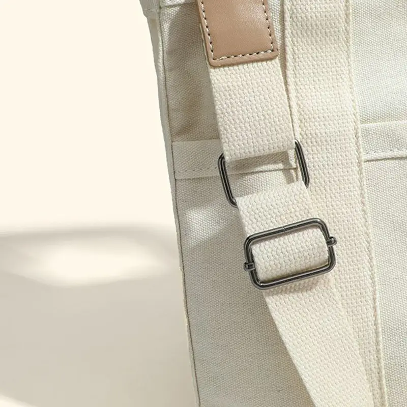 White Canvas Shoulder Crossbody Tote Bag with Multiple Compartments — feature 6
