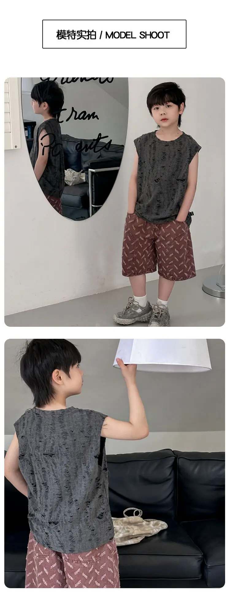 2024 New Kids Vest Sleeveless Vest T-Shirt Boys Retro Hole Western Style — feature 5