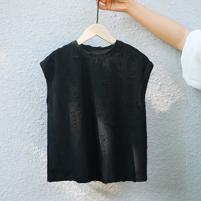 2024 New Kids Vest Sleeveless Vest T-Shirt Boys Retro Hole Western Style - Image 2