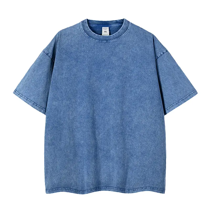 Men Blue Washed T-Shirt 240g Casual Short Sleeve - Image 12