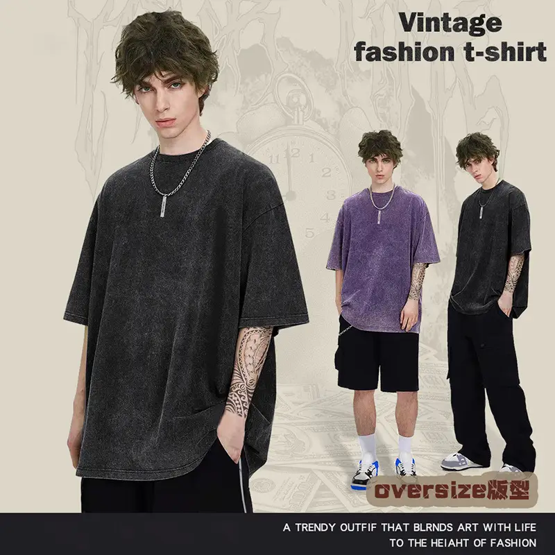 Men Blue Washed T-Shirt 240g Casual Short Sleeve — feature 3